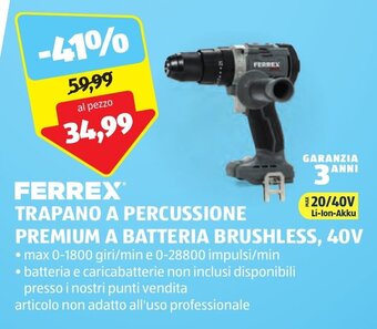 ALDI FERREX TRAPANO A TRAPANO A PERCUSSIONE PREMIUM A BATTERIA BRUSHLESS, 40 V offerta
