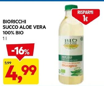 DPiù BIORICCHI SUCCO ALOE VERA 100% BIO 1 L offerta