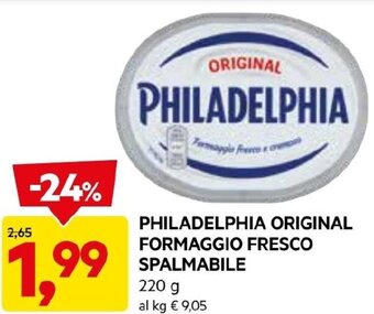 DPiù PHILADELPHIA ORIGINAL FORMAGGIO FRESCO SPALMABILE 220 g offerta