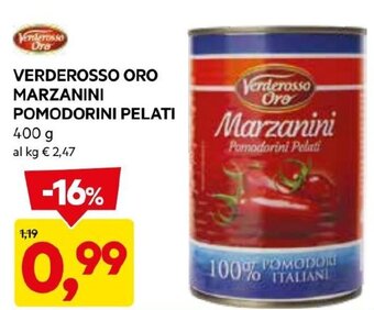 DPiù VERDEROSSO ORO MARZANINI POMODORINI PELATI 400 g offerta