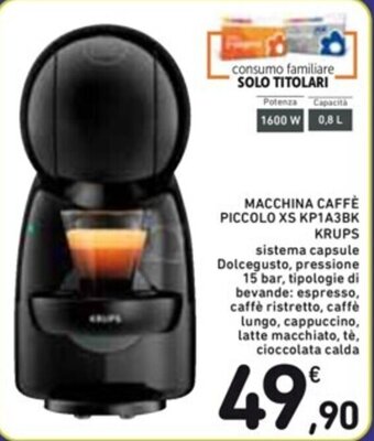 Spazio Conad MACCHINA CAFFÈ PICCOLO XS KP1A3BK KRUPS offerta