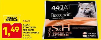 DPiù 44CAT STRACCETTI PER GATTI POLLO E PESCE 4x85 g offerta