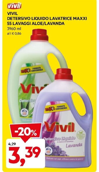DPiù VIVIL DETERSIVO LIQUIDO LAVATRICE MAXXI 55 LAVAGGI ALOE/LAVANDA 3960 ml offerta