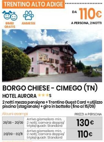 Eurospin BORGO CHIESE - CIMEGO (TN) HOTEL AURORA offerta