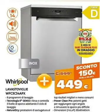 Expert Whirlpool WFC 3C34 AP X Lavastoviglie Libera Installazione 14 Coperti E offerta