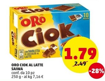 PENNY Saiwa Oro Ciok Con Tavoletta Di Cioccolato Al Latte 250 G(ml) offerta