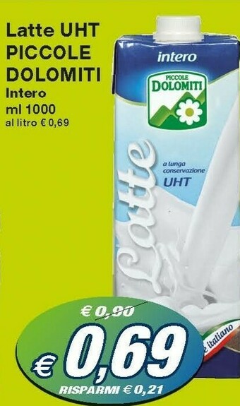 Prix Quality Piccole dolomiti Latte Intero A Lunga Conservazione UHT 1000 G(ml) offerta