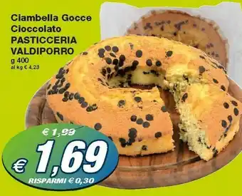 Prix Quality Valdiporro Pasticceria - Ciambella Con Gocce Di Cioccolato 400 G(ml) offerta