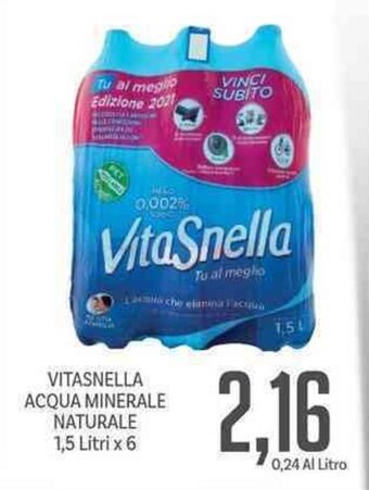 Supermercati Piccolo Vitasnella Acqua Minerale Naturale 1,5 Litri x 6 offerta