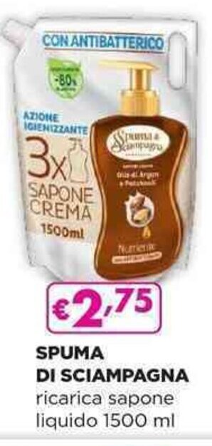 Acqua & Sapone SPUMA DI SCIAMPAGNA ricarica sapone liquido 1500 ml offerta