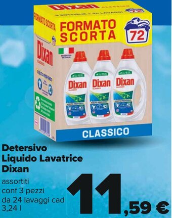 Carrefour Detersivo Liquido Lavatrice Dixan assortiti conf 3 pezzi da 24 lavaggi cad 3,24 l offerta