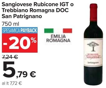 Carrefour Sangiovese Rubicone IGT o Trebbiano Romagna DOC San Patrignano 750 ml offerta