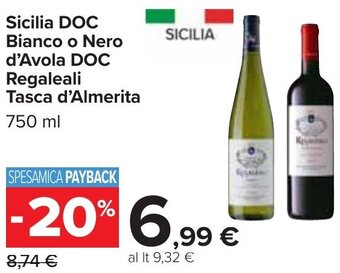 Carrefour Sicilia DOC Bianco o Nero d'Avola DOC Regaleali Tasca d'Almerita 750 ml offerta