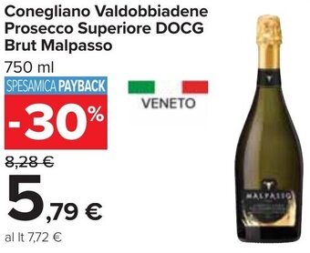 Carrefour Conegliano Valdobbiadene Prosecco Superiore DOCG Brut Malpasso 750 ml offerta
