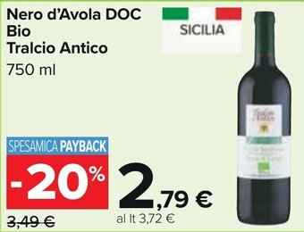 Carrefour Nero d'Avola DOC Bio Tralcio Antico 750 ml offerta