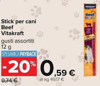 Carrefour Stick per cani Beef Vitakraft gusti assortiti 12 g offerta