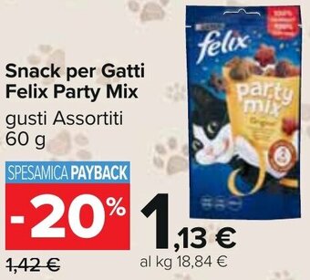Carrefour Snack per Gatti Felix Party Mix gusti Assortiti 60 g offerta