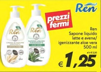 Iper Super Conveniente Ren Sapone liquido latte e avena/ igenizzante aloe vera 500 ml offerta