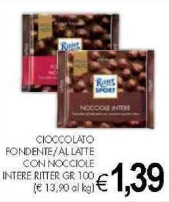 PrestoFresco CIOCCOLATO FONDENTE/AL LATTE CON NOCCIOLE INTERE RITTER GR 100 offerta