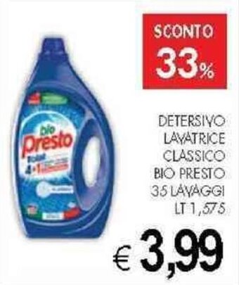 DETERSIVO LAVATRICE CLASSICO BIO PRESTO 35 LAVAGGI LT 1,575