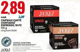 Eurospin cad. CAPSULE CAFFÈ CORTADO/ ESPRESSO, 16 PZ 100 g offerta