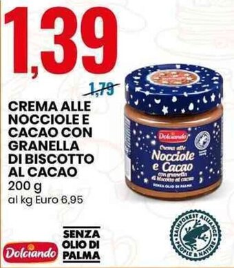 Eurospin CREMA ALLE NOCCIOLE E CACAO CON GRANELLA DI BISCOTTO AL CACAO 200 g offerta