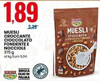 Eurospin MUESLI CROCCANTE CIOCCOLATO FONDENTE E NOCCIOLE 375 g offerta