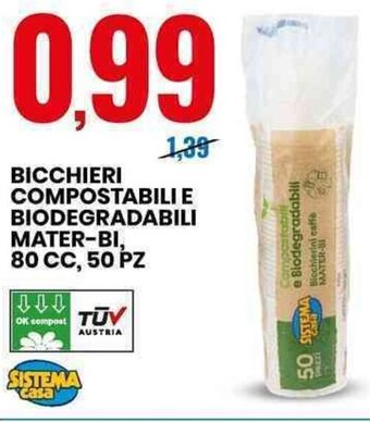 Eurospin BICCHIERI COMPOSTABILI E BIODEGRADABILI MATER-BI, 80 CC, 50 PZ offerta