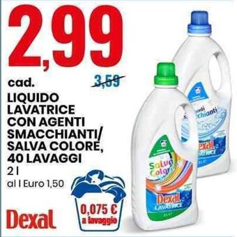 Eurospin LIQUIDO LAVATRICE CON AGENTI SMACCHIANTI/ SALVA COLORE, 40 LAVAGGI 2 l offerta