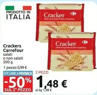 Carrefour Carrefour - Crackers Salati Con Granelli Di Sale In Superficie 500 G(ml) offerta