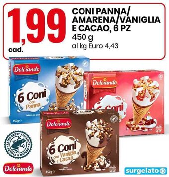 Eurospin CONI PANNA/ AMARENA/VANIGLIA E CACAO, 6 PZ 450 g offerta