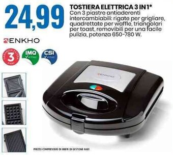 TOSTIERA ELETTRICA 3 IN1*, potenza 650-780 W.