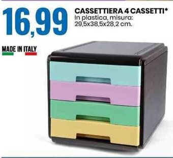 Eurospin CASSETTIERA 4 CASSETTI* In plastica, misura: 29,5x38,5x28,2 cm. offerta