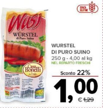 Todis WURSTEL DI PURO SUINO 250 g offerta