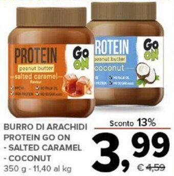Todis BURRO DI ARACHIDI PROTEIN GO ON - SALTED CARAMEL - COCONUT 350 g offerta