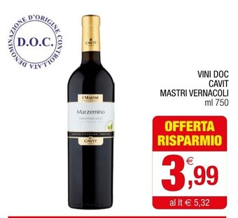 Gran mercato VINI DOC CAVIT MASTRI VERNACOLI ml 750 offerta