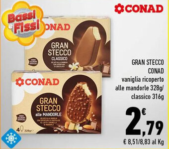 Conad GRAN STECCO CONAD vaniglia ricoperto alle mandorle 328g/ classico 316g offerta