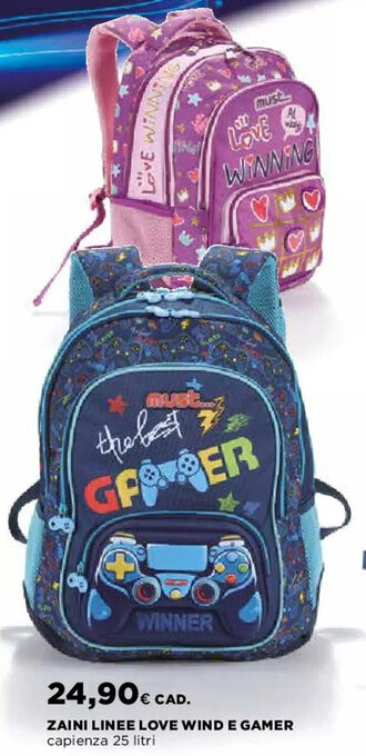 Coop ZAINI LINEE LOVE WIND E GAMER capienza 25 litri offerta