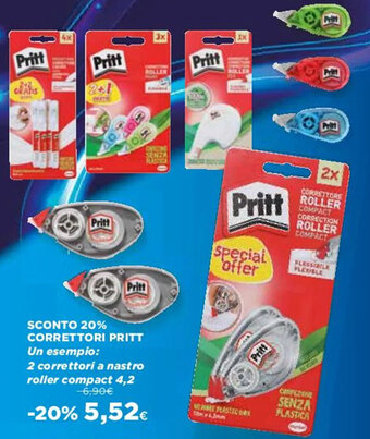 Coop SCONTO 20% CORRETTORI PRITT Un esempio: 2 correttori a nastro roller compact 4,2 offerta