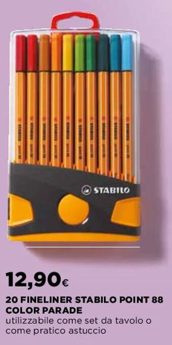 Coop 20 FINELINER STABILO POINT 88 COLOR PARADE utilizzabile come set da tavolo o come pratico astuccio offerta