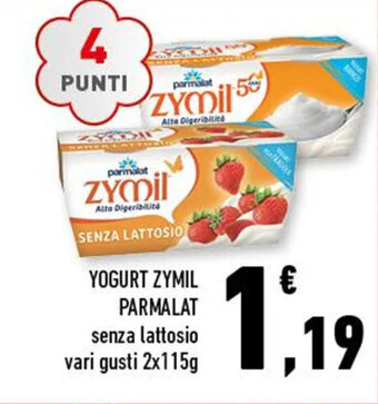 Conad YOGURT ZYMIL PARMALAT senza lattosio vari gusti 2x115g offerta