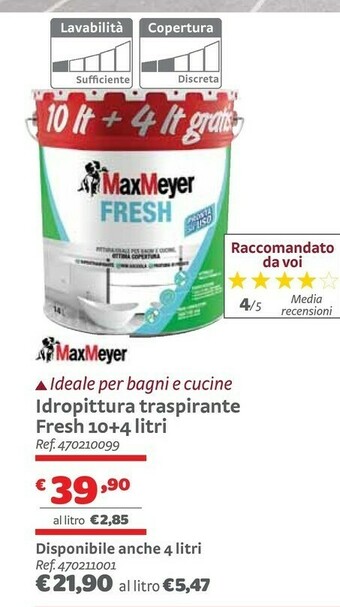 Bricocenter Maxmeyer Idropittura Traspirante Fresh 10+4 Litri offerta