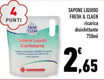 Conad SAPONE LIQUIDO FRESH & CLAEN ricarica disinfettante 750ml offerta