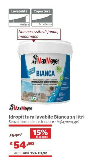Bricocenter Maxmeyer Idropittura Lavabile Bianca 14 Litri offerta