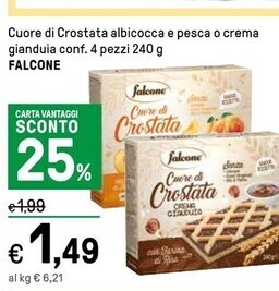 Falcone cuore di crostata albicocca e pesca o crema gianduia
