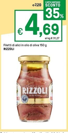 Iper La Grande Rizzoli filetti di alici in olio di oliva offerta