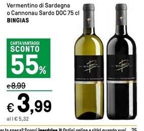 Iper La Grande Bingias vermentino di sardegna o cannonau sardo doc offerta