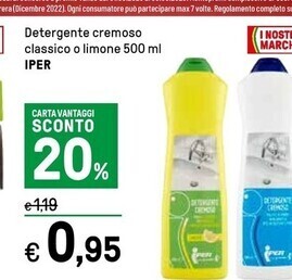 Iper La Grande Iper detergente cremoso classico o limone offerta