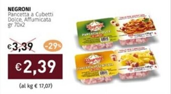 Prezzemolo e Vitale NEGRONI Pancetta a Cubetti Dolce, Affumicata gr 70x2 offerta