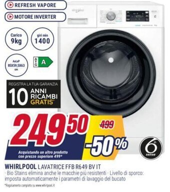 Trony WHIRLPOOL LAVATRICE FFB R649 BV IT offerta
